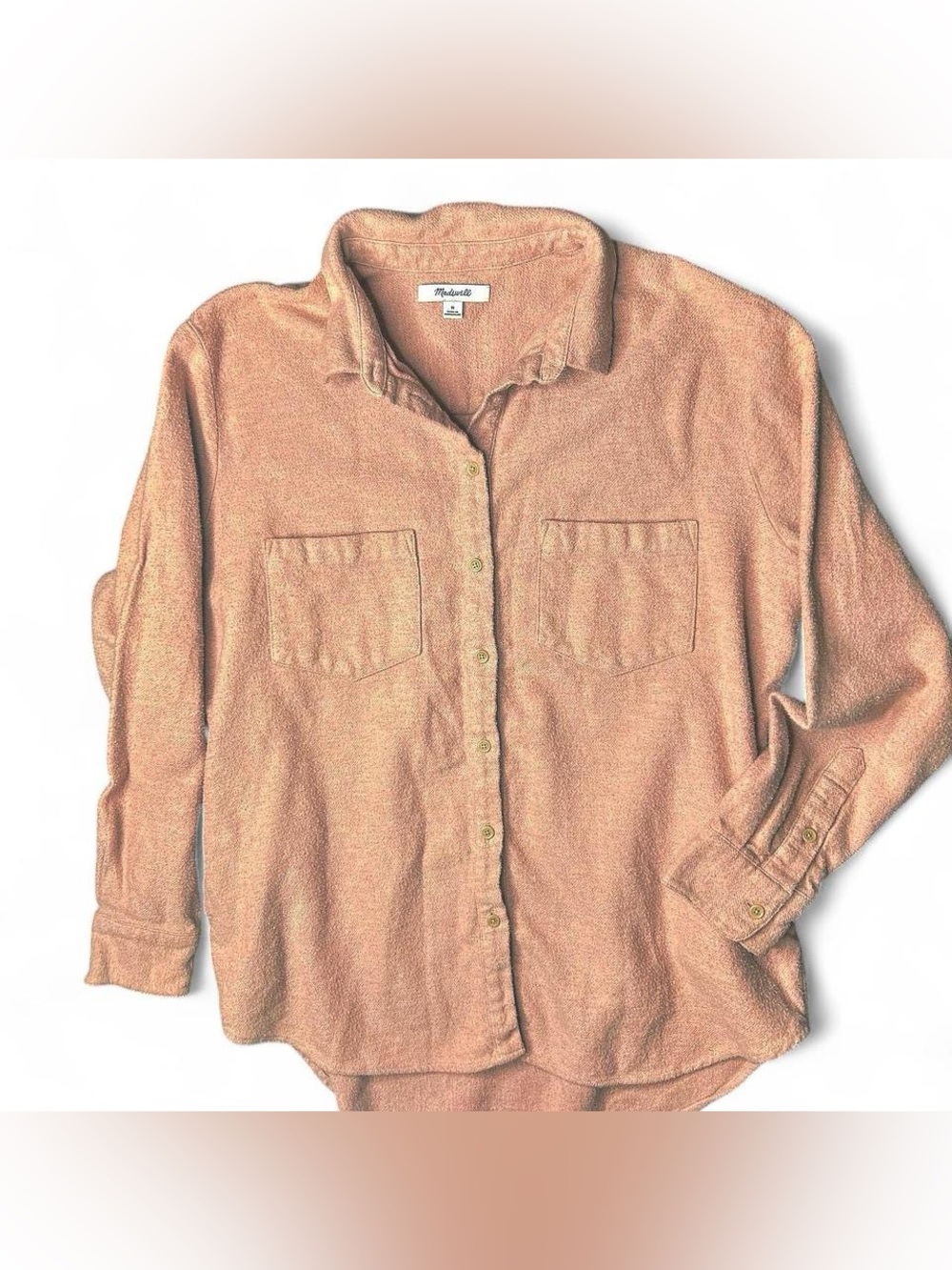Madewell Blush Button-Up textured flannel Shirt with Pockets Winter Cozy Neutral